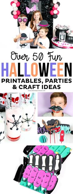 Over 50 Halloween Printables, Party and Craft Ideas Diy Halloween Luminaries, Monster Mash Party, Halloween Candy Bar, Printable Photo Props, Halloween Party Printables, Halloween Printables Free, Halloween Kit, Halloween Coloring Book, Cricut Halloween