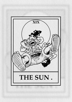 the sun tarot card is shown in black and white