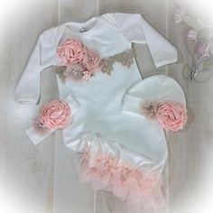 Newborn Girl Coming Home Outfit Baby Girl Shower Gift | Etsy Baby Girl Take Home Outfit, Baby Girl Gown, Coming Home Outfit Baby Girl, Girl Coming Home Outfit, Diy Baby Clothes, Sewing Baby Clothes, Outfit Baby Girl, Newborn Gown