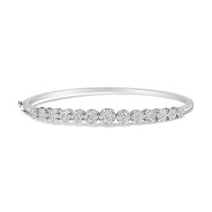 04-2052W Luxury White Gold Bangle With Prong Setting, Luxury Diamond White Bangle With Prong Setting, Luxury Diamond Bangle With Prong Setting, Cluster Design, Summer Clearance, Gold Floral, Her Style, Bangle Bracelet, Round Diamond