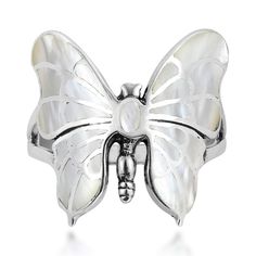 PRICES MAY VARY. Material: Sterling Silver | Trademark: Stamped 925 Stone: Mother of Pearl | Color: White | Finish: Shiny, Polished | Style: Trendy, Symbol, Butterfly Design Measurements: 19 mm (0.75 In) wide x 20 mm (0.79 in) long | Band Measurement: 3 mm Weight: 4.27 grams (weighted average for rings sizes 6 through 9) Item comes with original AERAVIDA jewelry packaging card. Perfect for gift giving to someone special or keep for yourself! Artisan Goong from Thailand designed this .925 sterlin Cute Wedding Rings, Butterfly White, Silver Rings For Women, Mother Of Pearl Inlay, Cute Wedding, Pearl Inlay, Gift For Daughter, Butterfly Jewelry, Cute Rings