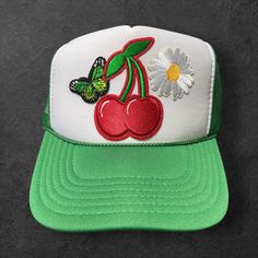 One of a kind multi patch trucker hat on Kelly Green.  3 Patches. Custom Patch, Custom Patches, Kelly Green, Trucker Hats, Trucker Cap, Caps Hats, Trucker Hat, Accessories Hats, Bathing Beauties