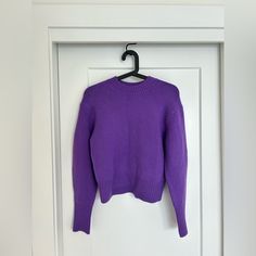 The Most Popular Sweater From Vince In A Limited Edition Color. Worn Only Once In Great Condition. The Sweater Is Undoubtedly The Softest Sweater I Have Ever Owned. 69% Wool, 28% Cashmere, 2% Other, 1% Spandex Fitted Purple Crew Neck Sweater, Purple Knit Crew Neck Sweater, Purple Soft Knit Crew Neck Sweater, Cozy Purple Textured Knit Sweater, Oversized Purple V-neck Sweater, Softest Sweater, Cashmere Sweaters, Scoop Neck, Spandex