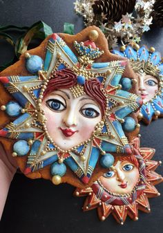 a close up of an ornament made to look like a woman's face