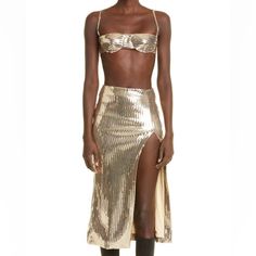 $450 Bra $825 Skirt Medium In Both Luxury Fitted Gold Skirt, Foxxy Cleopatra, Sequin Bra, Laquan Smith, Gold Skirt, Micro Skirt, Skirt Medium, Long Sleeve Jumpsuit, Bustier Top