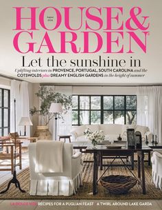 the front cover of house and garden magazine, featuring an image of a living room