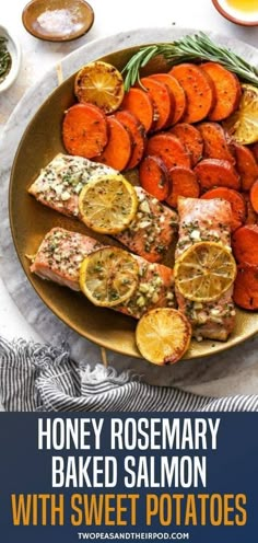 honey rosemary baked salmon with sweet potatoes