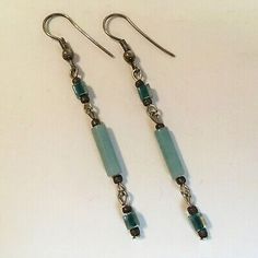 ad eBay - Handmade beaded pierced dangle earrings. Aqua and teal green beads. Light weight earrings approx. 2 1/2" long. Handmade Gemstone Earrings, Handcrafted Jewelry Boho, Czech Beads Jewelry, Wire Earrings Handmade, Lampwork Bead Earrings, Pearl Earrings Handmade, Artisan Jewelry Earrings, Aqua Earrings, Green Beads