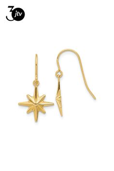 14k yellow gold dangle star earrings. Measure approximately 7/8"L x 1/2"W and have fish hook backings. Star Earrings, Fish Hook, Yellow Gold, Fish, Stars, Yellow, Gold