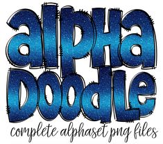 the words alphabet doodle are in blue and black letters that spell, complete with an image