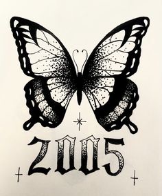 a black and white drawing of a butterfly with the number fifteen five on it's wings