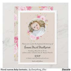 Floral custom Baby Invitation Shower | Baptism Card. Change in plans for your Baby Shower, Baptism, or Christening? Floral chic rose custom Invitation Card for a Zoom Call or on the Location. #christening #baptism #christianity #religiouscelebration #babyshower #babyname #babycelebration #zoom #babyinvitation #church #springbaby #birth #babycard #springbirth #babyannouncement #elegantfloral #babygirl #babyboy #hellobaby #welcomebaby #babyannouncement #newborn #love #babyphotocard #zazzlemade