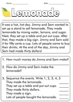 the lemonade worksheet for students to practice their reading skills and writing numbers