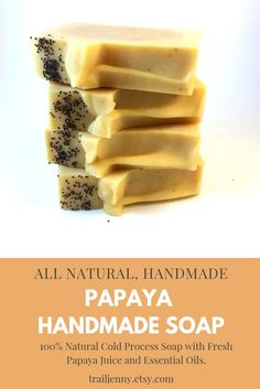 100% Natural, handmade soap with essential oils and fresh papaya juice. Natural Skin Care, Cold Process Soap, Essential Oil Soap, Natural Soap Bar Papaya Juice, Lime Essential Oil, C Vitamin, Running Gifts, Pantothenic Acid, Natural Life