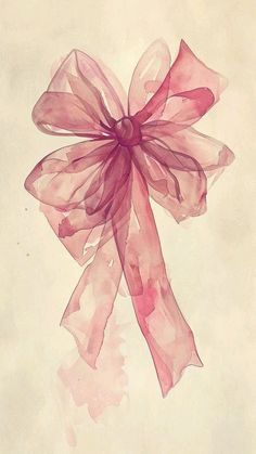 a watercolor painting of a pink bow