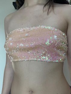 Pink sequin bra / sparkly strapless crop top. Rave or going out top. First picture does the best at capturing the color. Size small. Can fit a medium. Sequin Bra, Strapless Crop Top, Going Out Tops, Pink Sequin, One Pic, Crop Tops Women, Sequin, Going Out, Crop Top