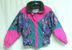 VTG Women's Ski-Doo Bombardier Jacket Ski Winter Coat 1980s Style Size- Women's Medium Neon purple, pink and turquoise Drawstring collar Shoulder pads Zipper closure with flap over snap cover 2 outside zipper pockets and 1 inside right side zipper pocket Excellent used condition Missing size tag, waist drawstring. Embroidery thread on front left bottom that says SkiDoo is rubbed through, Width (Arm Pit to Arm Pit)- 25" Length (Collar Seam to Bottom Hem)- 26" Sleeve Length (Collar Seam to Cuff)- Roller Derby Drills, 80s Ski Jacket, 1980s Style, Ski Doo, Guys Clothing Styles, 1980s Fashion, Neon Purple, Roller Derby, Clothing Styles