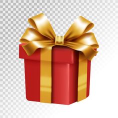 a red gift box with gold ribbon and bow on transparent background, for christmas or new year's day