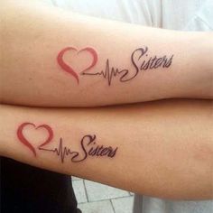 two people with tattoos on their arms that say i love my sisters and heartbeats