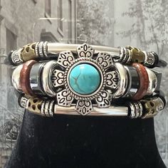 Blue Turquoise Pu Black Leather Bracelet With Stainless Steel Buckle, Vintage Style Retro Fashion. Brand New Smoke-Free Home Environment.. Home Environment, Black Leather Bracelet, Jewelry Turquoise, Jewelry Black, Blue Turquoise, Steel Bracelet, Turquoise Jewelry, Style Retro, Stainless Steel Bracelet