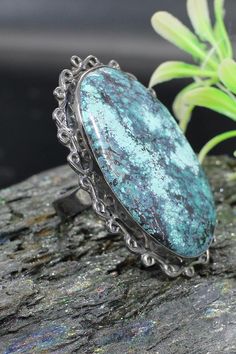 Wedding Large Turquoise Ring - Black Ruthenium Sterling Silver Ring- Large Stone Ring - Green Turquoise Jewelry - Oval Stone Ring for Women 》D E T A I L S《 ✦Gemstone : Green Turquoise ✦Metal : 925 Sterling Silver ✦Stone Size : 39 x 24 MM Approx ✦Weight : 16.97 Gram Approx ❣❣ Handmade Item ❣❣ **This ring is ready to ship** 》G EM S T O N E D E T A I L《 **Gemstone structure may vary from the image as two gemstones do not have the same structure** If you want to see the picture of gemstone, then fee Oval Stone Ring, Fossil Ring, Large Turquoise Ring, Large Stone Rings, Green Stone Rings, Large Stone, Agate Jewelry, Ring Black, Silver Rings Handmade