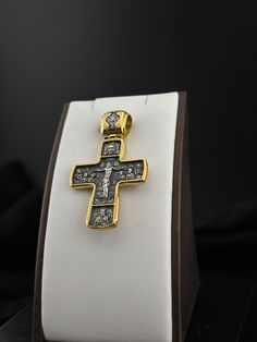 "Silver double-sided 24K gilded cross \"The Crucifixion of Christ with those present. Apostle Peter. Icon of the Mother of God\" Art. 0102 ✔️Silver 925 + 24K 999 gold plated + blackening ✔️Size 47/30 mm ✔️Weight 15 grams (+- 1 gram) ✔️Technique: casting, gilding, blackening, handmade ✔️Possible production in: 🟡Gold 14K or 18K (red, yellow, white) 🌕24K gold plated sterling silver 🔘Silver with blackening or rhodium Need more information? If you have any questions please don't hesitate to contac Gold Crucifix Jewelry For Commemoration, Byzantine Cross Jewelry For Gift, Byzantine Cross Jewelry Gift, Gold Byzantine Crucifix Jewelry, Byzantine Cross Pendant Jewelry As Gift, Byzantine Cross Pendant Jewelry Gift, Byzantine Cross Pendant Jewelry For Gift, Gold Crucifix Jewelry Collectible, Collectible Yellow Gold Cross Jewelry