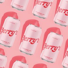 several cans of berry's are arranged on a pink background with the word berry's in red