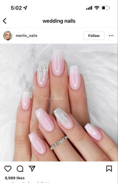 Bridal Nails Pink And White, Wedding Nails For Bride Light Pink, Bride Nails Pink, Bachelorette Nails The Bride Pink, Milky Pink Wedding Nails, Bridal Nails Pink, Nails For Bride Wedding Day Light Pink, Pink Wedding Nails, Almond Acrylic Nails Designs