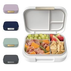 Bentgo Modern gives healthy eating on the go a stylish makeover. Designed to turn heads in the office breakroom, the versatile three or four-compartment bento-style lunch box features a contoured outer shell with a sleek matte finish, held tightly closed with a shiny metallic clip. Leak-resistant and sporting five color variations, the removable tray is microwave and dishwasher-friendly, making eating and cleanup a breeze. Eating healthy has never looked so good. Good Eating On-the-Go: Easily pa Modern Lunch Boxes, Eating On The Go, Adult Lunches, Sustainable Eating, Lunch Box Set, Snack Cups, Perfect Lunch, Meal Prep Containers, Food Trays