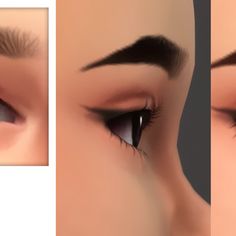 three different views of an eye with long lashes and black liners on the eyes