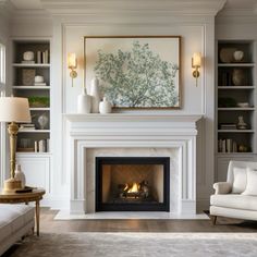 a living room filled with furniture and a fire place