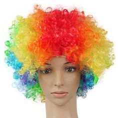 Category:Synthetic Wig; Gender:Women's; Wig Type:Cosplay Wig; Occasion:Cosplay Costumes,Birthday,Party  Evening,Party / Evening,Daily Wear; Age Group:Adults; Color Shade:Blonde,Blue,Dark Brown,Red,Yellow,Purple,Green,Multi-color,Pink; Hair Material:Synthetic Hair; Cap Construction:Machine Made; Texture:Curly; Length:Short; Features:Soft,Comfy,Fashion,Easy to Carry,Cosplay; Heat Resistant:Yes; Listing Date:12/22/2023; Cap Circumference:; Front to Back:; Nape of Neck:; Side to Side Across Forehead Afro Hair Wigs, Clown Wig, Musica Disco, Halloween Skirt, Afro Wigs, Clown Costume, Curly Afro, Soccer Fans, Full Wigs