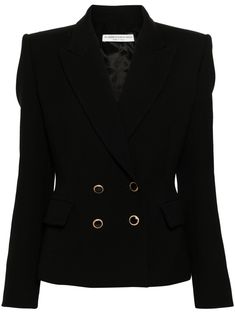 black virgin wool peak lapels shoulder pads long sleeves buttoned cuffs two front flap pockets full lining double-breasted button fastening Alessandra Rich, Yoko London, Wardrobe Edit, Fantasy Gowns, Wool Jacket, Lady Dior, Outerwear Women, Fashion Item, Jacket Tops