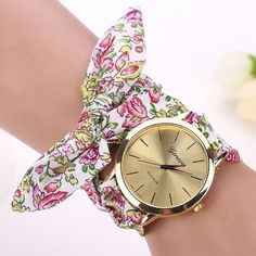 Watch With Large Face And Cloth Wristband. Able To Adjust To Any Size. Brand New And Never Worn. Memory Bracelets From Clothing, Embroidered Watch Face, Wrist Band Bracelets, Cottagecore Wrist Watch, Flamingo Fabric, Women's Dress Watches, Fabric Bracelets, Bracelet Watches Women, Wristwatch Fashion