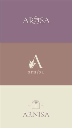 three different logos for an artisana brand, one with the letter a on it