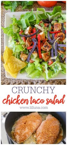 chicken taco salad with lettuce and tomatoes