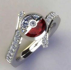 Incredible Pokemon Engagement Ring. I don't know if I'd wear this much, but it's pretty to look at. Pokeball Ring, Penjagaan Kulit Korea, Pokemon Ring, Pokémon Diamond, Animal Rings, Wedding Planners, White Ring, Pokemon Go, Jewelry Party