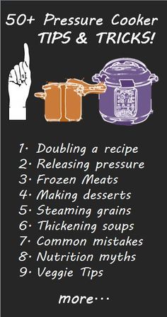 the instructions for how to make pressure cooker tips and tricks on a blackboard