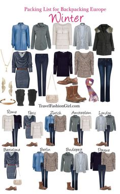 Winter Travel Packing List, Travel Outfit Winter, Winter Travel Wardrobe, Winter Travel Packing, Europe In Winter, Travel Packing List, Winter Travel Outfit, Travel Capsule, Travel Capsule Wardrobe