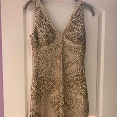 Perfect Dress. So So So Gorgeous. Semi Dresses Long Sleeve, Nude Rhinestone Dress, Stargirl Dress, Gold Hoco Dress, Gold Homecoming Dress, Gold Sparkly Dress, Gold Dress Short, Senior Party, Black Lace Overlay Dress