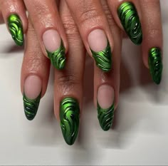 Halloween Green Nails, Ferxxo Nails, Summer Nails Green, Frog Nails, Business Nails, City Nails, S Nails, Chrome Nails Designs