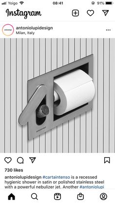 an instagram page with a toilet paper dispenser on the front and bottom