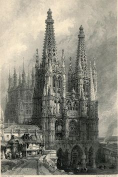 this is an old drawing of a cathedral