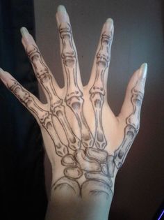 a person's hand is shown with skeleton prints on the palm and hands are visible