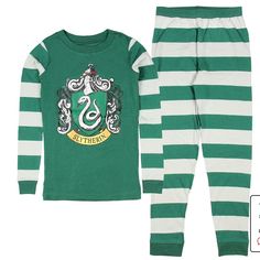 Here’s An Adorable Two-Piece Pajama Set For Your Little Boy Or Girl Muggle. Featuring One Of The Four Hogwarts Houses, This Two-Piece Pj Set Starts A Harry Potter Fan Off On The Right Foot. Includes One Top And Pants Top: Crewneck; Long Sleeves; Contrast Print Pants: Pull-On Style; Elastic Waist Cotton Pjs Are Not Flame Resistant. To Help Keep Children Safe, Cotton Pjs Should Always Fit Snugly. Wbei, All Rights Reserved 100% Cotton Machine Washable Two-Piece Unisex Harry Potter Pajama Set Harry Potter Pyjamas, The Sorting Hat, Harry Potter Slytherin, Harry Potter Kids, What House, Theme Harry Potter, Cotton Pjs, Sorting Hat, Striped Pyjamas