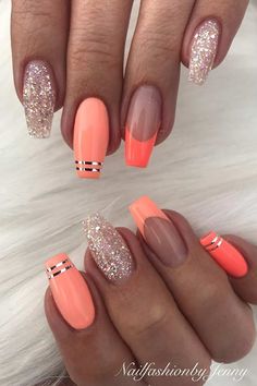 Summer Nail Art, Stylish Nails Designs, Nail Art Designs Summer, Pretty Nail Art Designs, Nail Swag, Summer Acrylic Nails, Orange Nails, Coffin Nails Designs