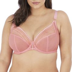 Soutien-gorge plongeant armatures rose | 3 SUISSES Big Bust, Lace Embroidery, Full Figured, Bra Styles, Beaded Lace, Underwire Bra