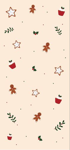 an image of christmas wallpaper with gingerbreads and stars