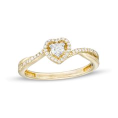 Start your love story with this romantic diamond heart ring from the Cherished Promise Collection™. Fashioned in warm 10K gold This style showcases a 1/10 ct. round diamond wrapped in an open heart-shaped frame of diamonds. The split shank sparkles with diamond-lined bypass ribbons crossing over polished ribbons. 0.17 ct. t.w. of diamonds Heart Shaped Ring, Heart Promise Rings, Heart Shaped Frame, Diamond Heart Ring, Bypass Ring, Heart Shaped Rings, Heart Frame, Split Shank, Open Heart