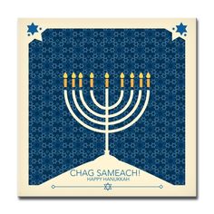 a hanukkah card with the menorah on it and stars in the background